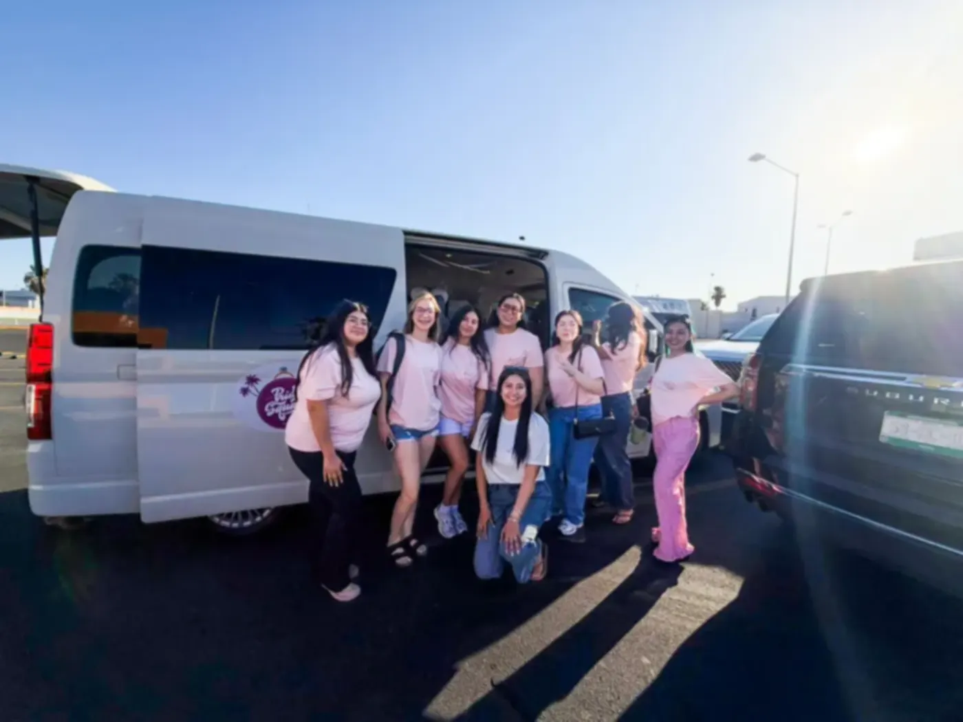 Bachelorette group with All Ways van in Cabo
