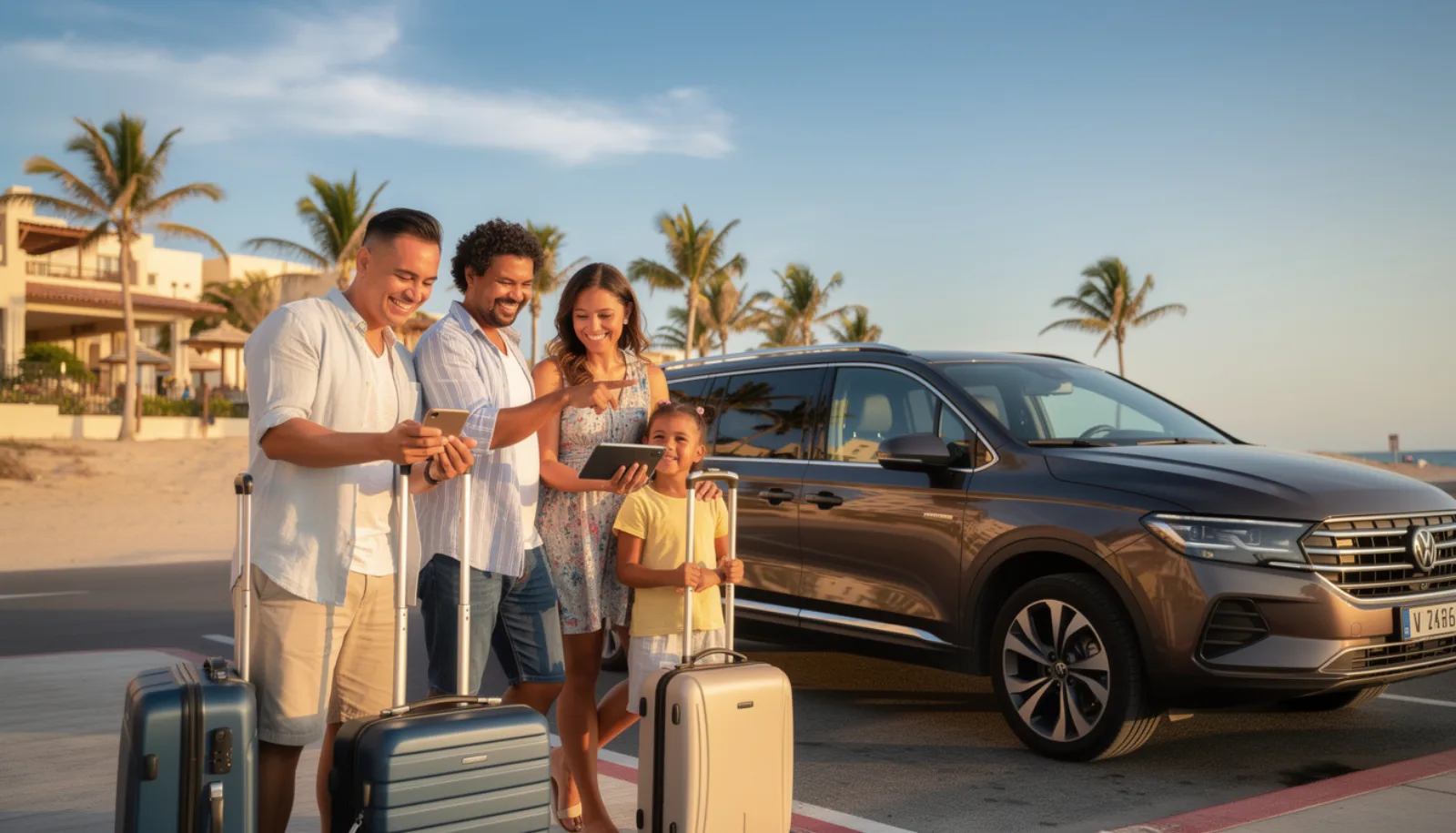 Shuttle van taxi and private SUV at Los Cabos airport